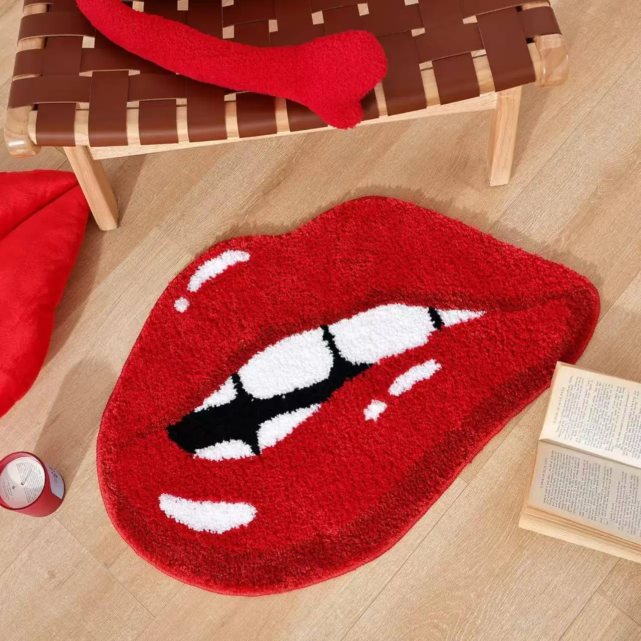 

VIKAMA Cashmere-Like Sexy Red Lip Mat, Living Room Plush Fun Decorative Household Mat for Unique Living Spaces - Home Supplies