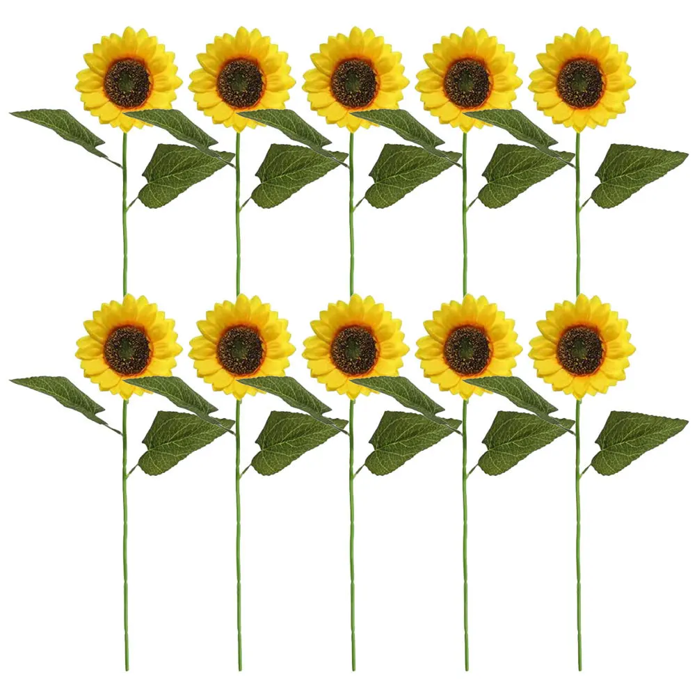 

10Pcs Artificial Sunflower Lifelike Fake Flowers Long Stem Wedding Decor Bright Color Sunflower Arrangement Fake Flowers