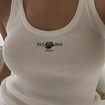 여성용 섹시한 슬림 블라우스, O 칼라 민소매, 여성용 러닝 탱크 조끼, 레터 스트리트 상의 티, 여름 유행 