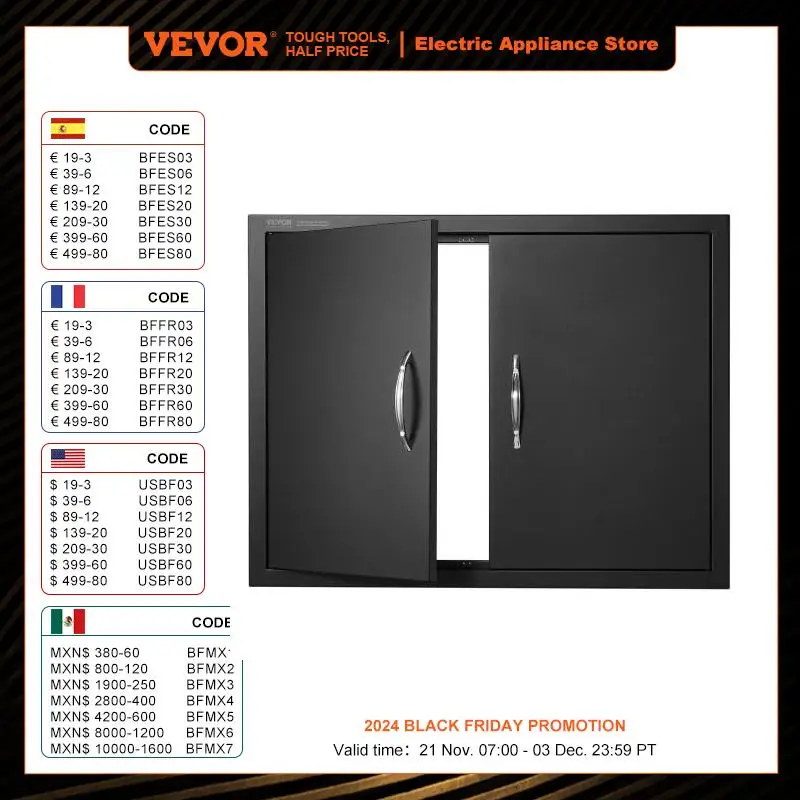 VEVOR BBQ Access Door Double Outdoor Kitchen Door Cold Plate Flush Mount Door  Wall Vertical Door for BBQ Island Outside Cabinet