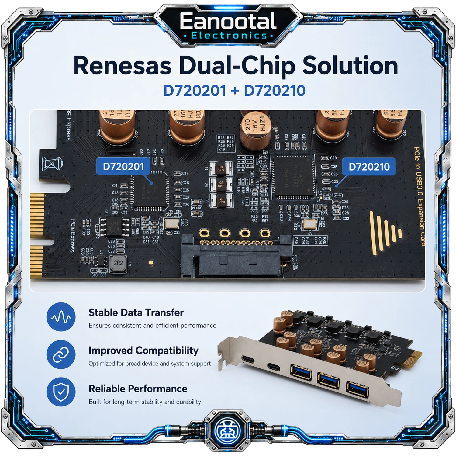 Renesas PCIe USB Expansion Card 5 Port USB 3.2 Gen 1 3A 2C Adapter for Windows Desktop PC