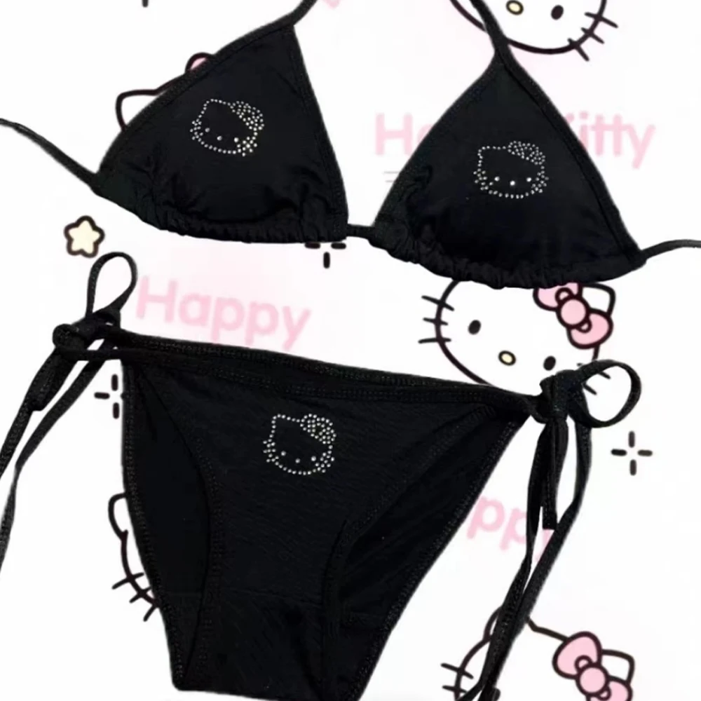 

Новый сексуальный женский купальник Hello Kitty в стиле Y2K, комплект для летнего отдыха, бикини с завязками по бокам, раздельный купальник для девушек с регулируемыми бретелями