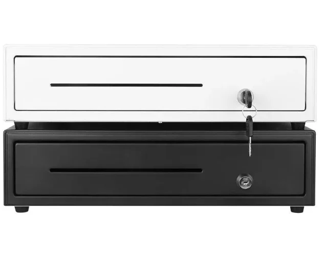 POS Cash Drawer Box, Metal Register Cash Drawer with Key Lock, RJ12 Interface Automatic Open Cash Box for Retail Shop Checkout