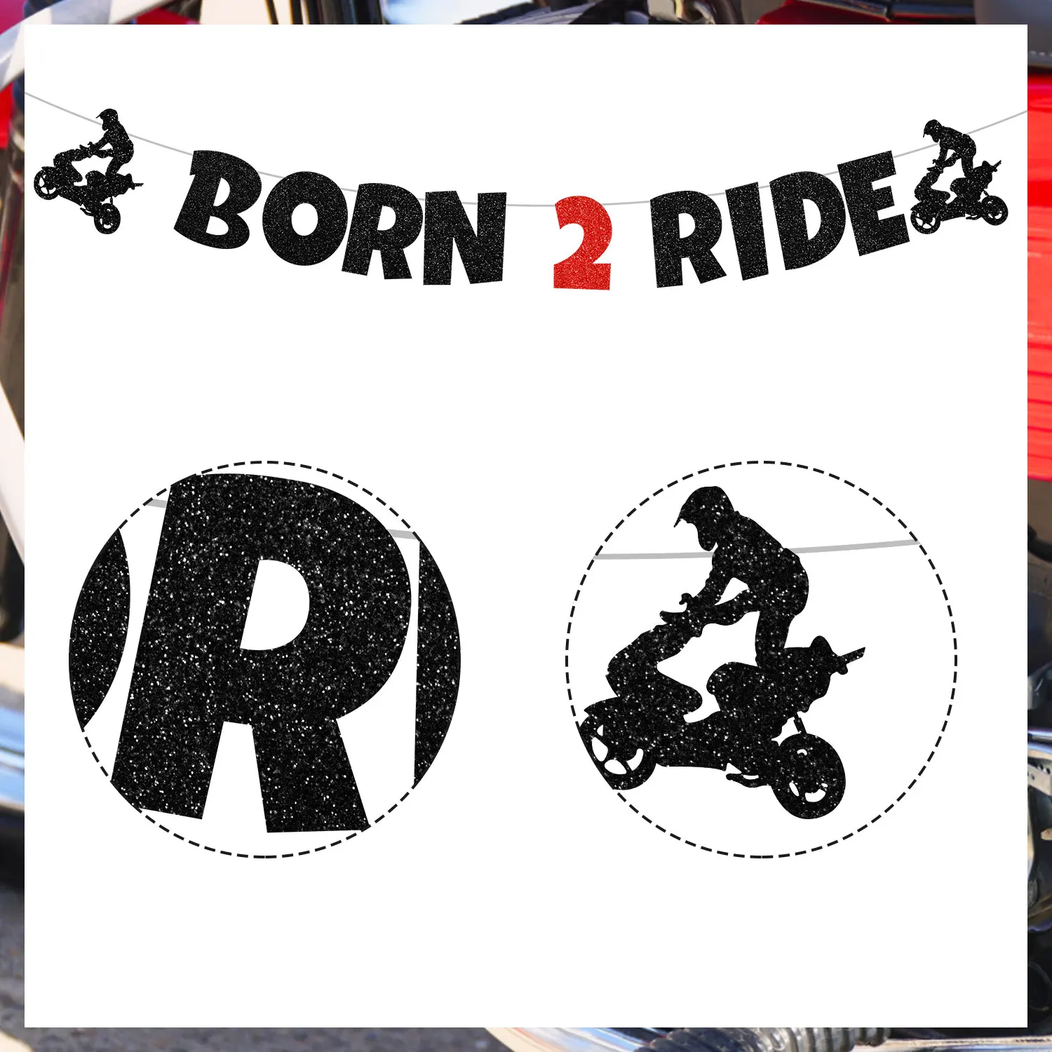 Funmemoir Born Two Ride Motorcycle 2nd Birthday Party Decoration Born Two Ride Banner Helmet Foil Balloon Cake Toppers for Boy