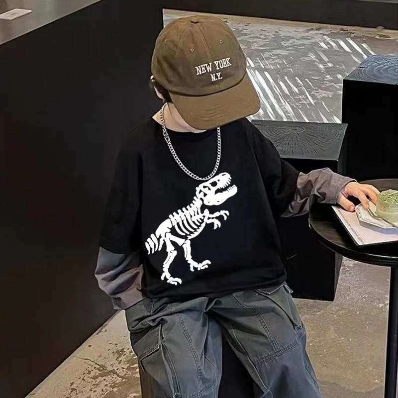 ديناصور الكرتون تنوعا قاعدة طبقة طالب المدرسة الابتدائية طويلة الأكمام تي شيرت أطفال بنين الأطفال تي شيرت الصبي الطفل #5