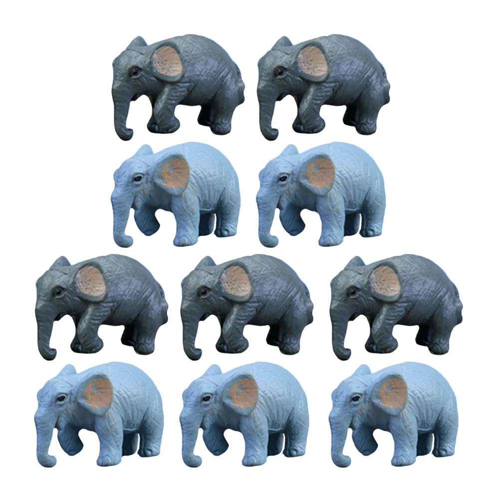 10 Pcs Cartoon Simulation Elephant Statues for Home Decor Toys Miniature Figurines Moss