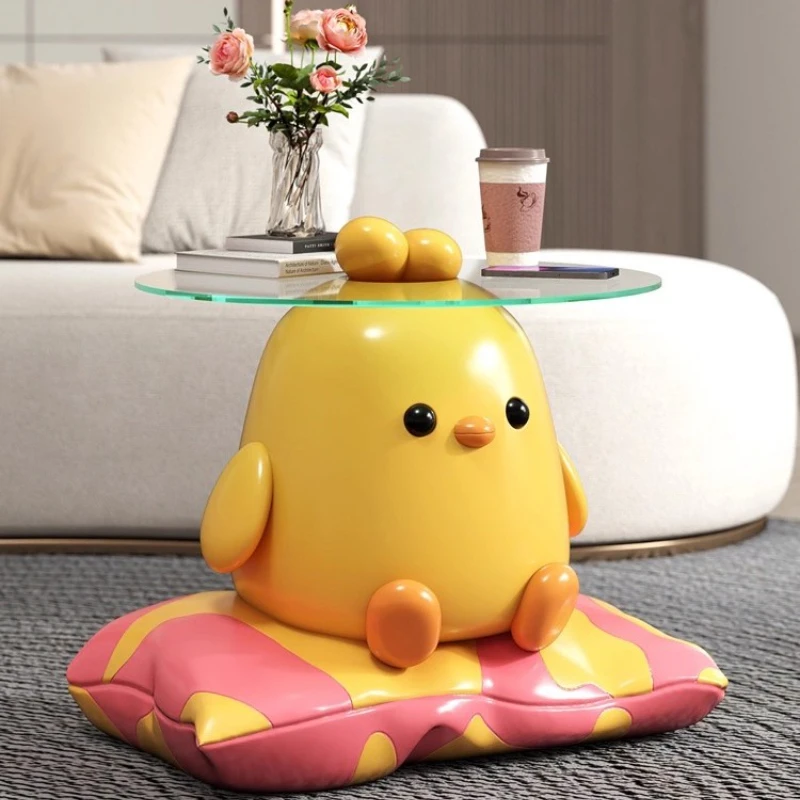 Nordic Living Room Furniture Coffee Table Cartoon Animal Statue Side Table Storage Rack Round Glass Center Table Home Decoration