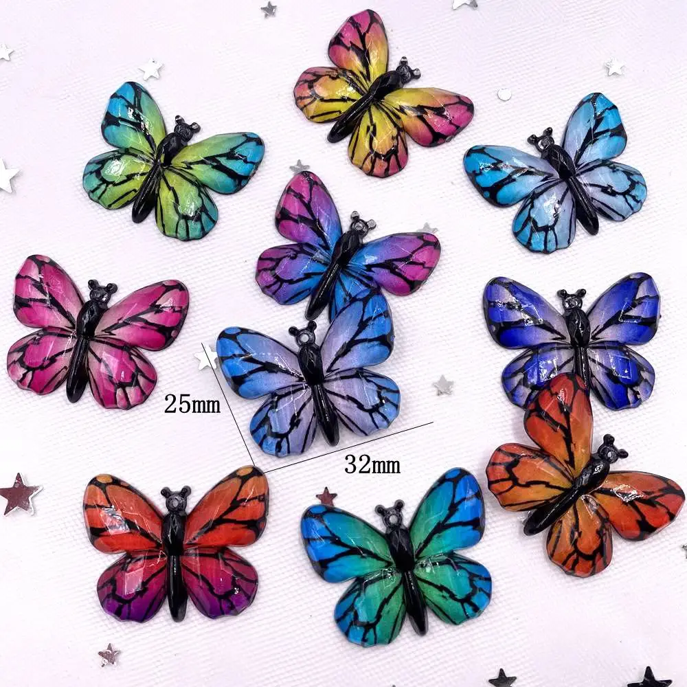 New 10pcs Resin Bling Colorful Crystal  Butterflies Flatback Rhinestone 1 Hole Ornaments DIY  Wedding Appliques Craft SM02