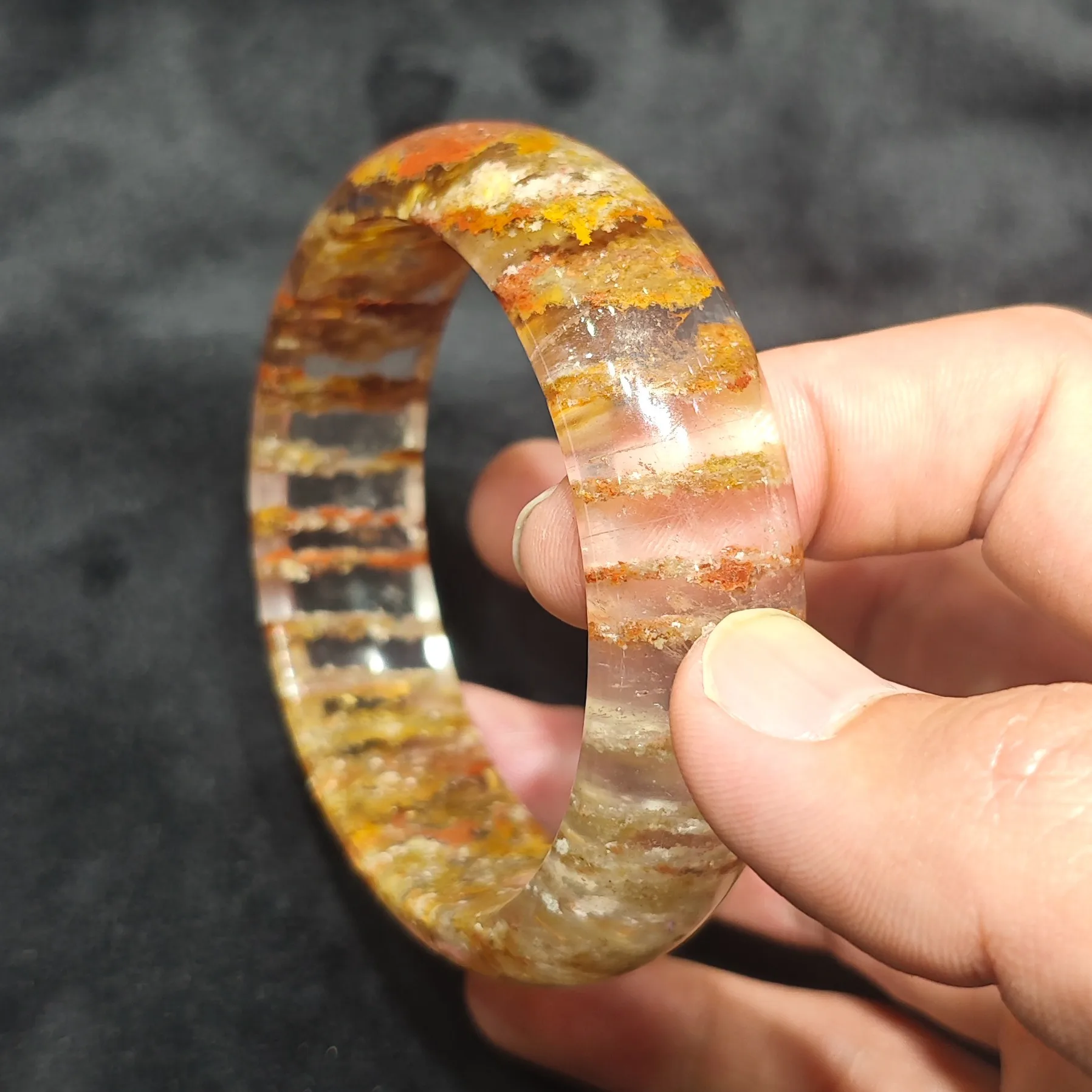 Natural Layered Phantom Gemstone Bangle Polished Multi Color Garden Quartz Bracelet Solid Clear Quartz Bangle Jewelry