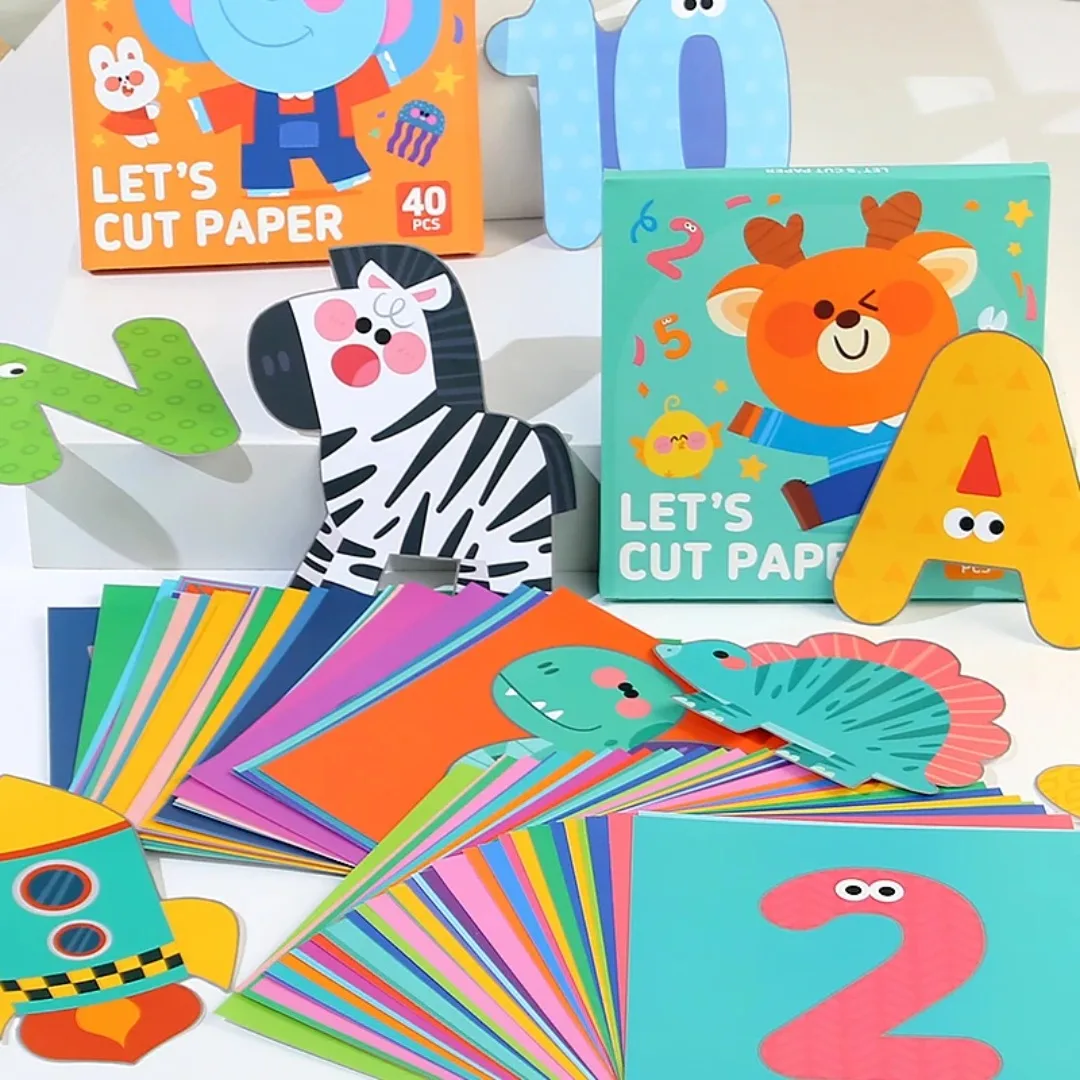 40Pcs Children Craft Toys Cartoon Animal Origami Paper Cutting Book Kids Paper Cut Early Learning Educational Toys for Children