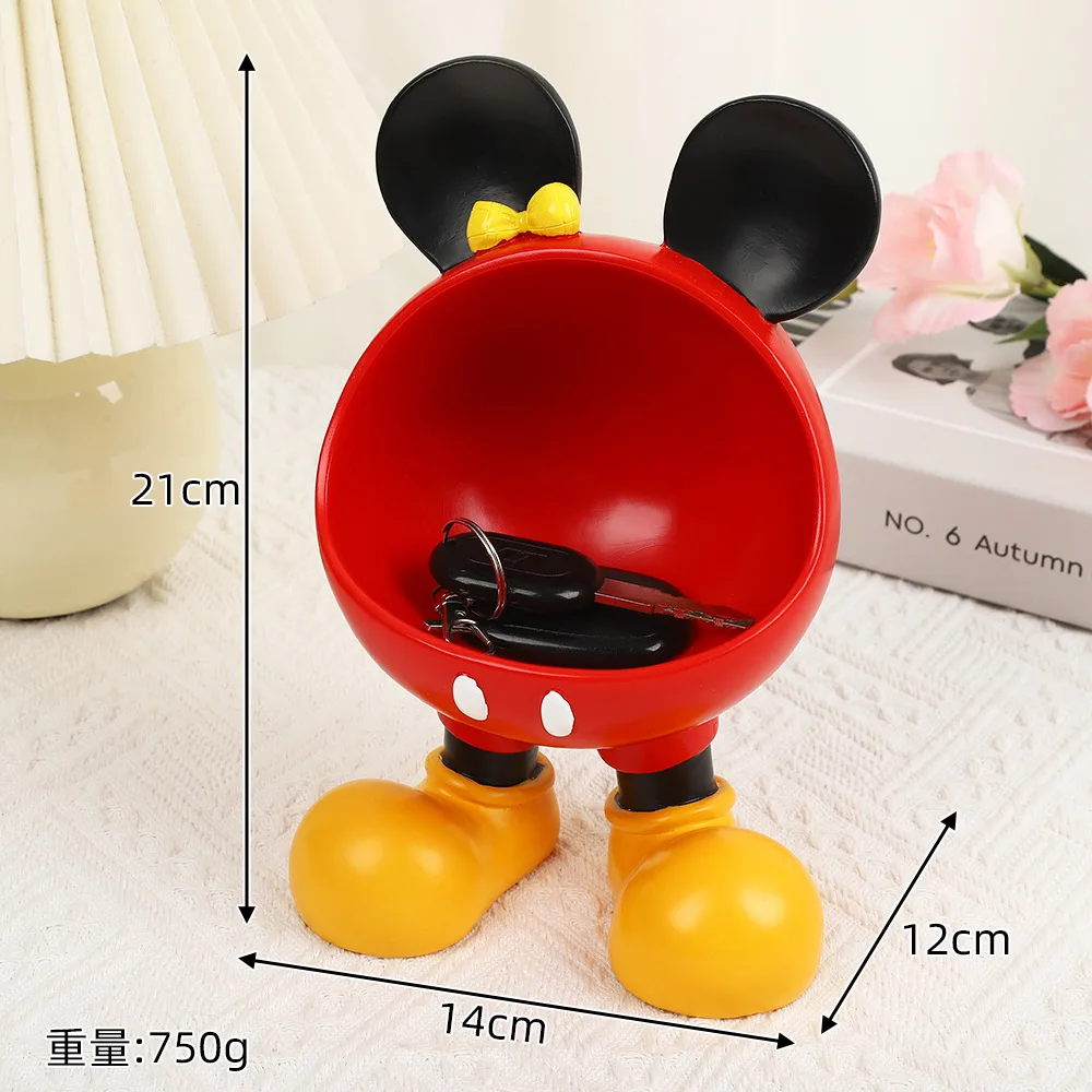 Figura de resina de Mickey Mouse de Disney, bonita figura de dibujos animados para almacenamiento, soporte para llaves de entrada, organizador de decoración para el hogar, para llaves, Control remoto, Anime