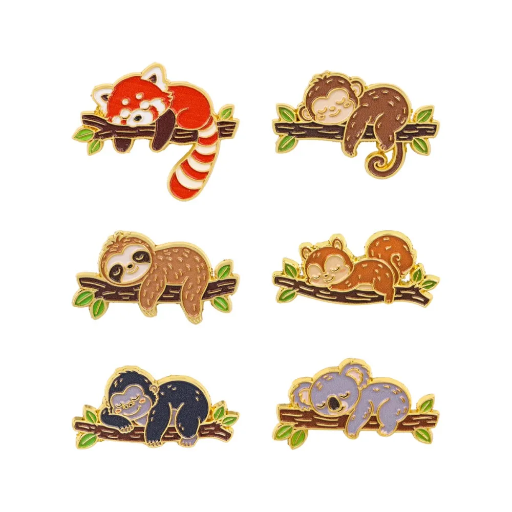 Cute Forest Animal Enamel Pin Lazy Tree Creature Brooch Lapel Pins Backpack Badge DIY Clothing Decor Accessory Wildlife Metal