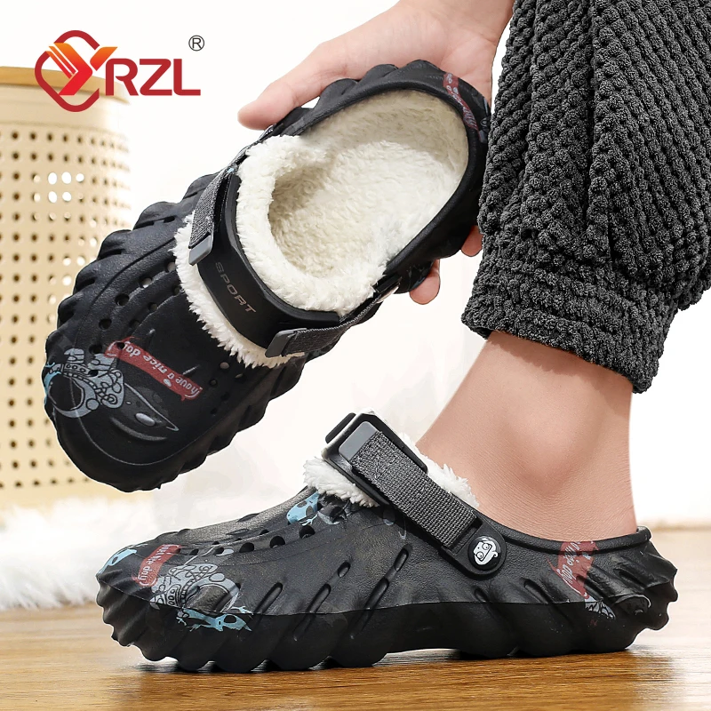 YRZL Winter Slippers Men Comfortable Indoor Warm Slippers Summer Removable Sandals Men Casual Non Slip Plush Fur Clogs for Men