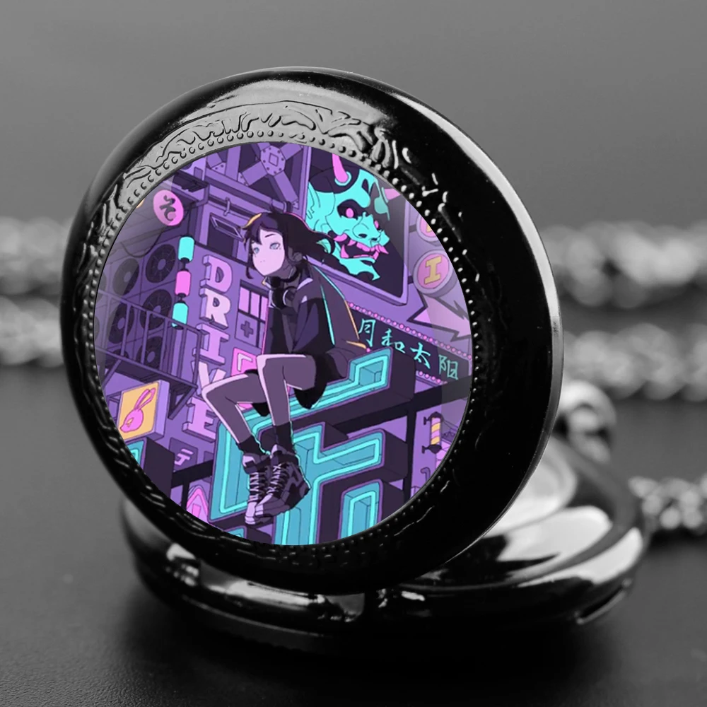 Cyberpunk reloj de bolsillo de cuarzo con diseño de cúpula de cristal, cadena duradera, esfera de números árabes para hombres y mujeres, regalos creativos