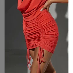 ZYM Sexy Latin Dance Skirt with Adjustable Strings 3 Colors Orange Ballroom Dancing Dress for Prom ZYMdancestyle Mini Skirt#2314
