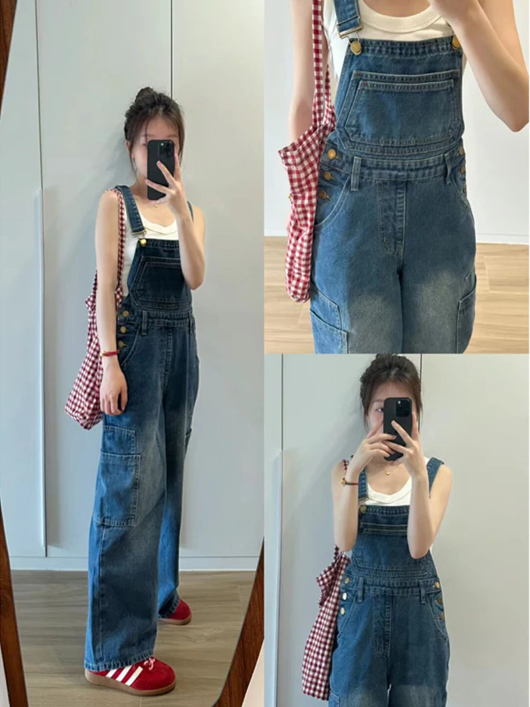 

DR Высококачественные джинсовые комбинезоны, женские свободные прямые брюки с высокой талией, цельные брюки в Корейском стиле, осень 2025, эффект похудения