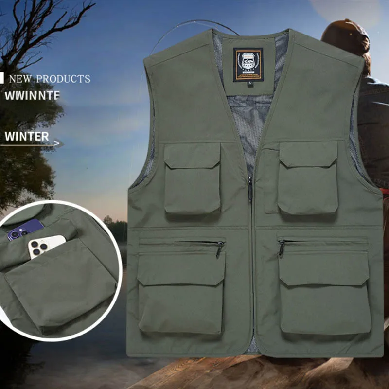 Waistcoat Retro waistcoat men wear a solid color coat autumn and winter new fashion brand leisure outdoor loose fishing clip