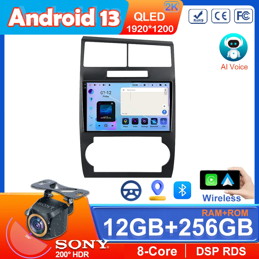 

QLED Android 13 For Dodge Charger Magnum 2005-2007 Car Radio Wireless Carplay Multimedia Video Player GPS Navigation 5G wifi CPU