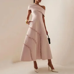 Chic Off The Shoulder Prom Dresses Fashion Pink Ruched Ankle Length A-Line Gowns Elegant Wedding Party Evening Dresses 2024