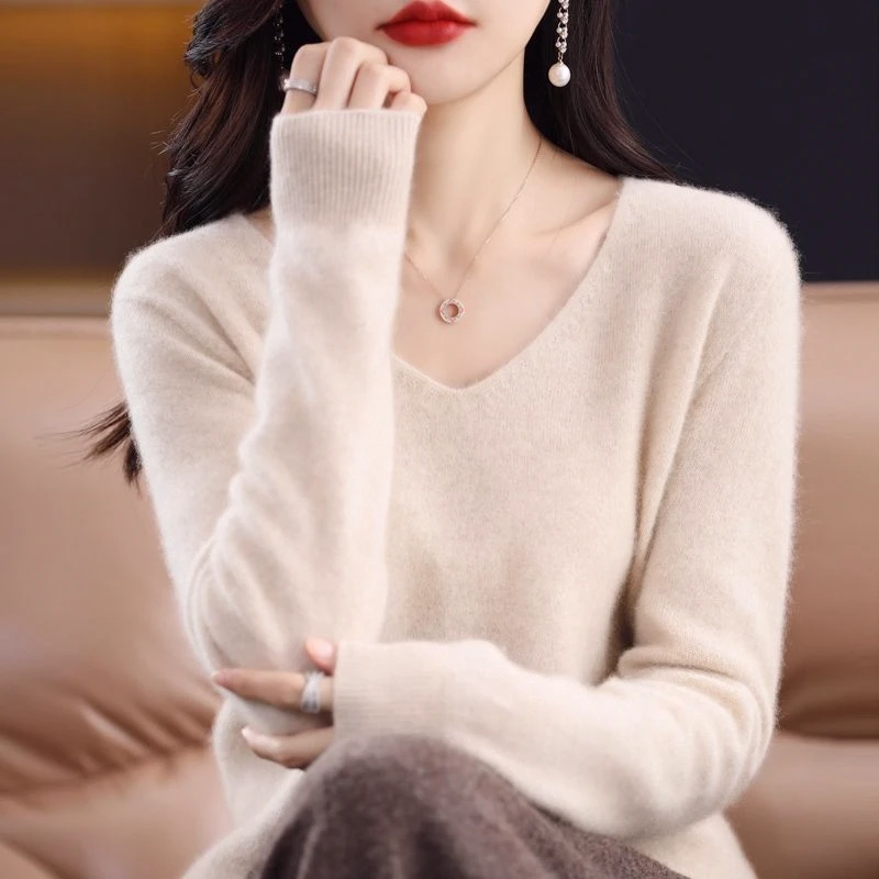 Senhoras high-end malha camere base irt v-ne elástico outono inverno faionable camisola ort sve outro 00% material