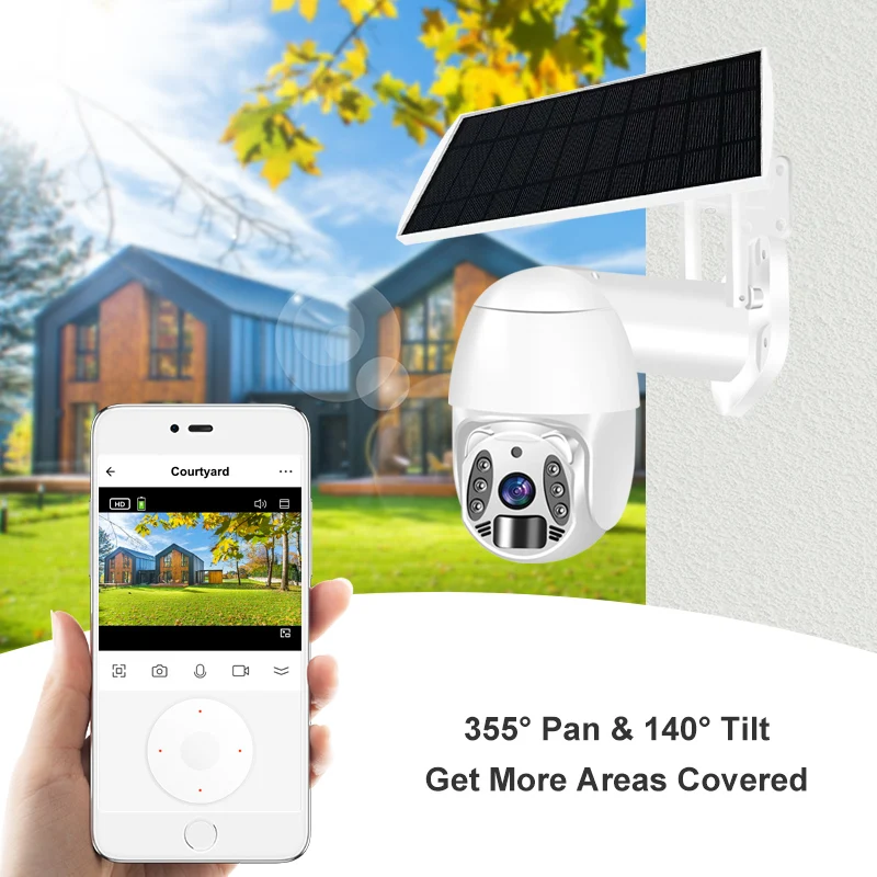 4MP Solar PTZ Camera Starlight day and night full color wifi 4G network solar battery security camera