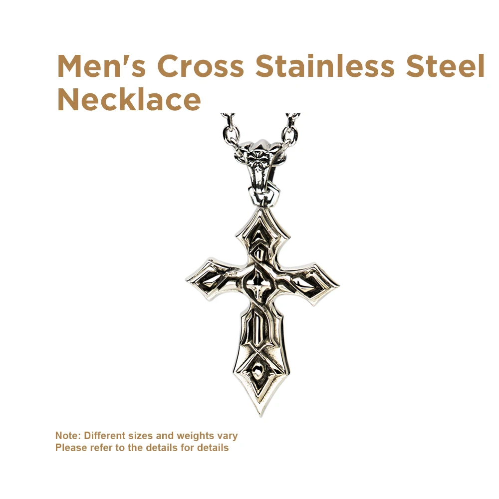 Gothic Cross Necklace for Men Stainless Steel Punk Thorns Pendant Edgy Vintage Chain Jewelry Gift for Boys & Teens