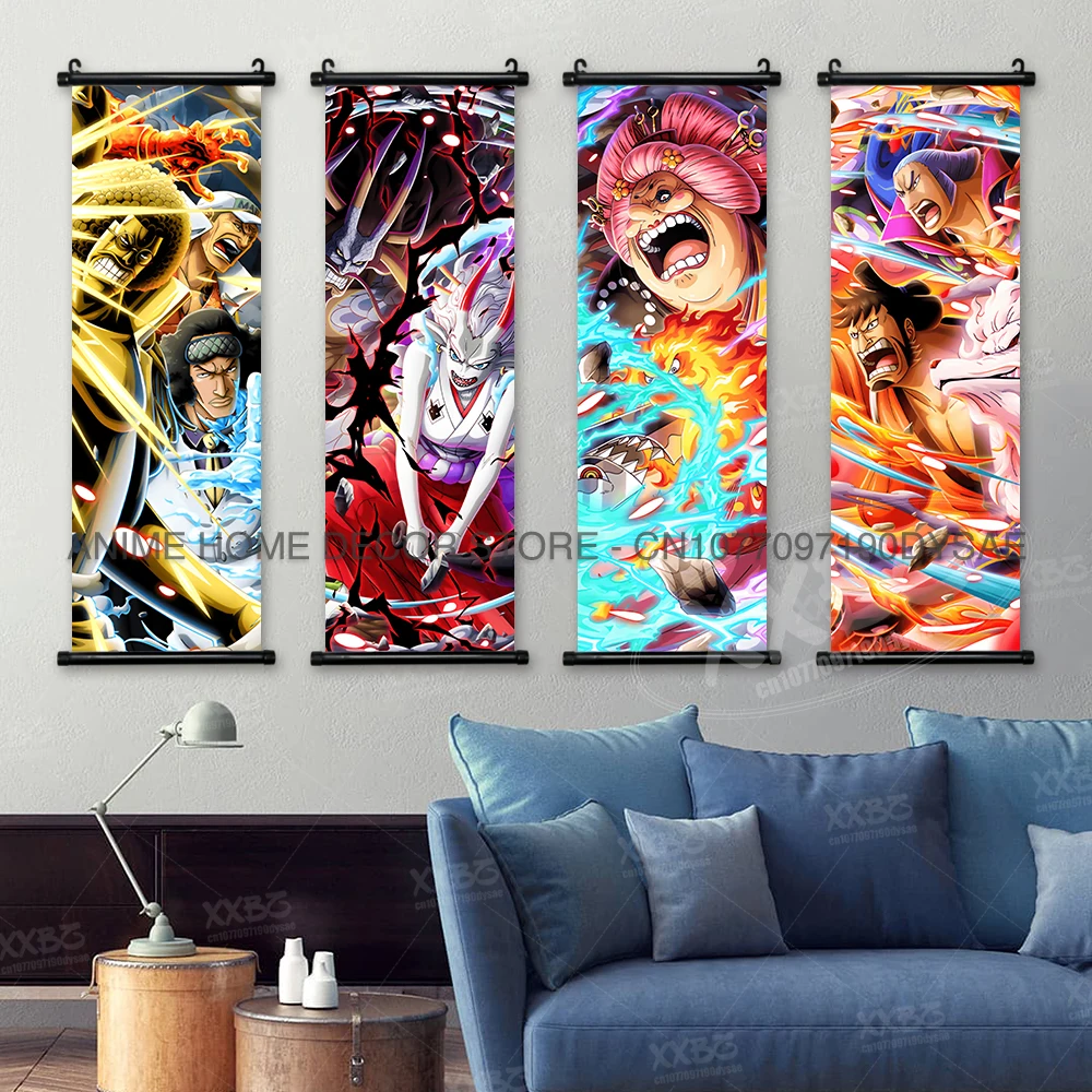 Pósteres de una pieza de Anime Monkey D. Luffy, pinturas colgantes, Portgas D. Ace, decoración del hogar, obra de arte de pared Kaido, imagen de rollos de Yamato