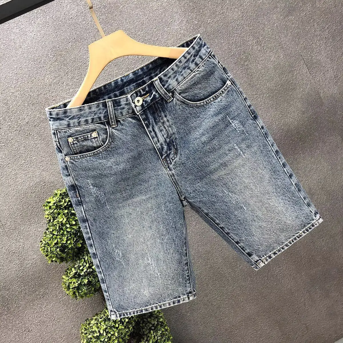 الرجعية الدنيم السراويل ضئيلة الصيف العصرية العلامة التجارية المتوسطة السراويل غسلها جديد الرجال بسيطة ومتعددة الاستخدامات العصرية الرجال السراويل رجل الجينز