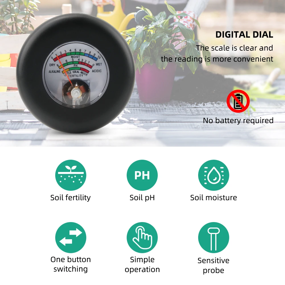 Testeur d'humidité et d'acidité du sol, compteur de PH, détecteur de métaux, outil de test extérieur, jardin de fleurs, plantation de pelouses, 3 en 1