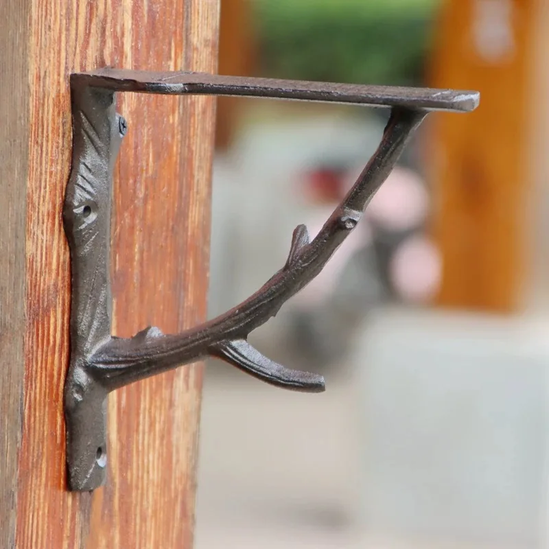 Cast Iron Tree Branch Wall Bracket, Rustic Decorative Shelf Support, 17.8x18cm, Indoor Outdoor Mounting Hardware