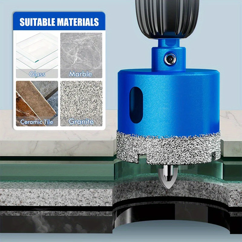 5/1pcs Center Positioning Brazed Diamond Core Drill Bit Set Triangular Shank For Tile Marble Ceramic Dry Drilling Glass Tool