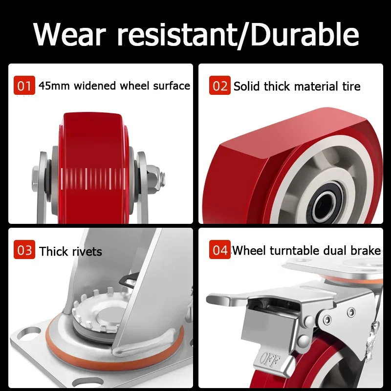 

1PCS Heavy Duty Swivel Caster Wheels with Dual Brake - PVC Wheels (4-8") for Carts & Furniture