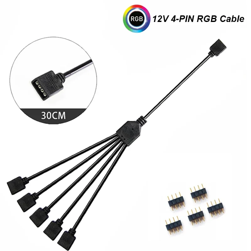 12v/4pin 5v/cabo do adaptador da extensão do rgb da aura de 3 pinos, placa-mãe a 2 ou 3 4 conecta a tira clara do diodo emissor de luz do cubo f do divisor do pc