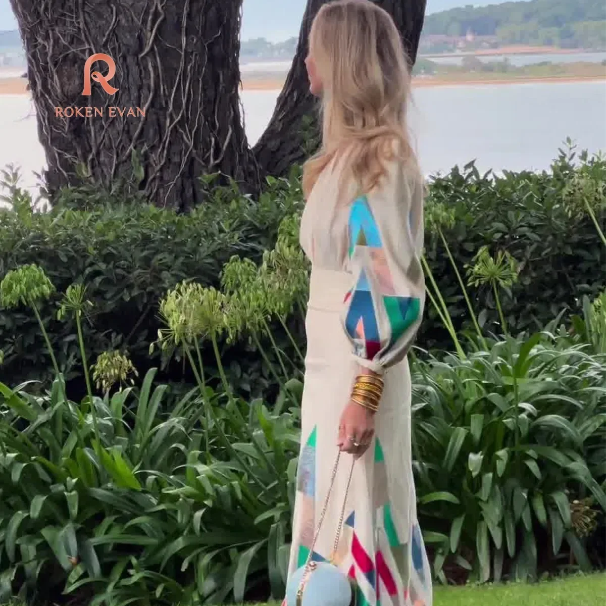 ROKEN EVAN 2024 autumn new printing design sense fashion temperament commuter skirt suit dress women