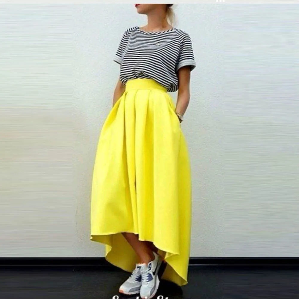 Yellow High Low Satin Skirts High Waist Birthday Party Formal Skirts Women Girls Prom Skirts 2025