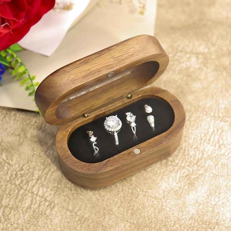 Delicate Rings Holder with Clear Window Black Walnut Wedding Rings Holder 55KA