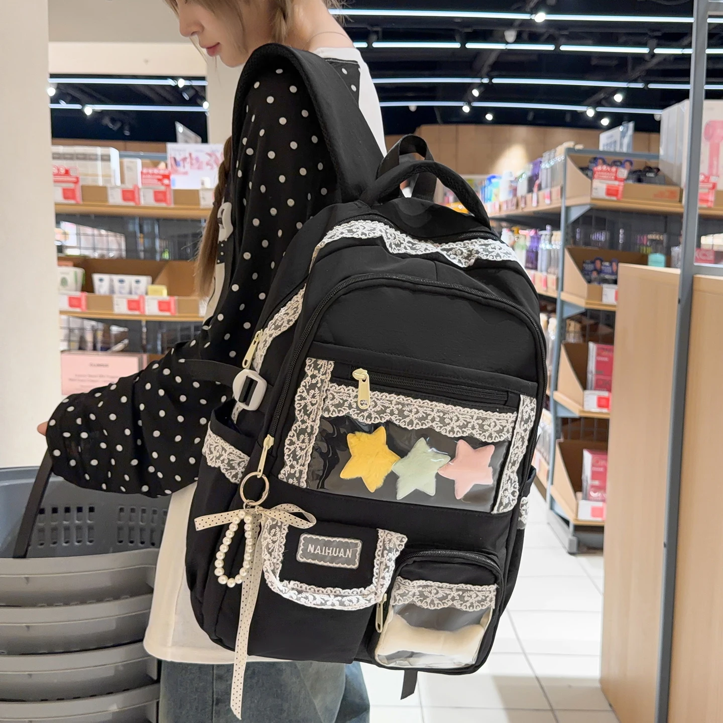 Women Lace Decor Backpack Cute Large Capacity Girls Student School Book Bags 2026 New Trend Travel Sweet Daypack Unbranded view 2