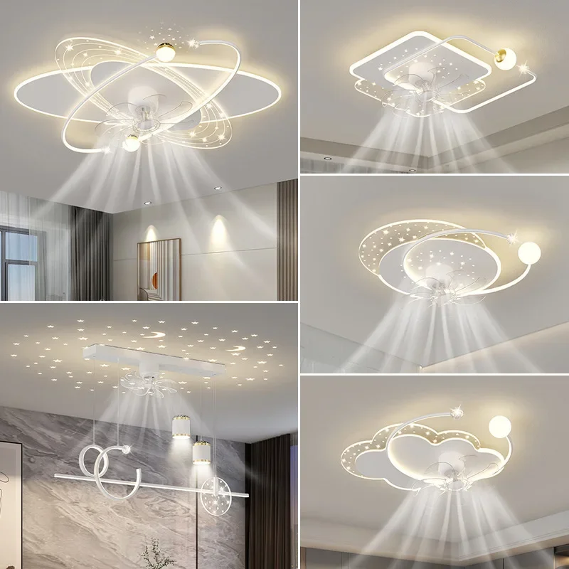 Fan light Living room simple modern shaking head dining room light Bedroom ceiling fan light