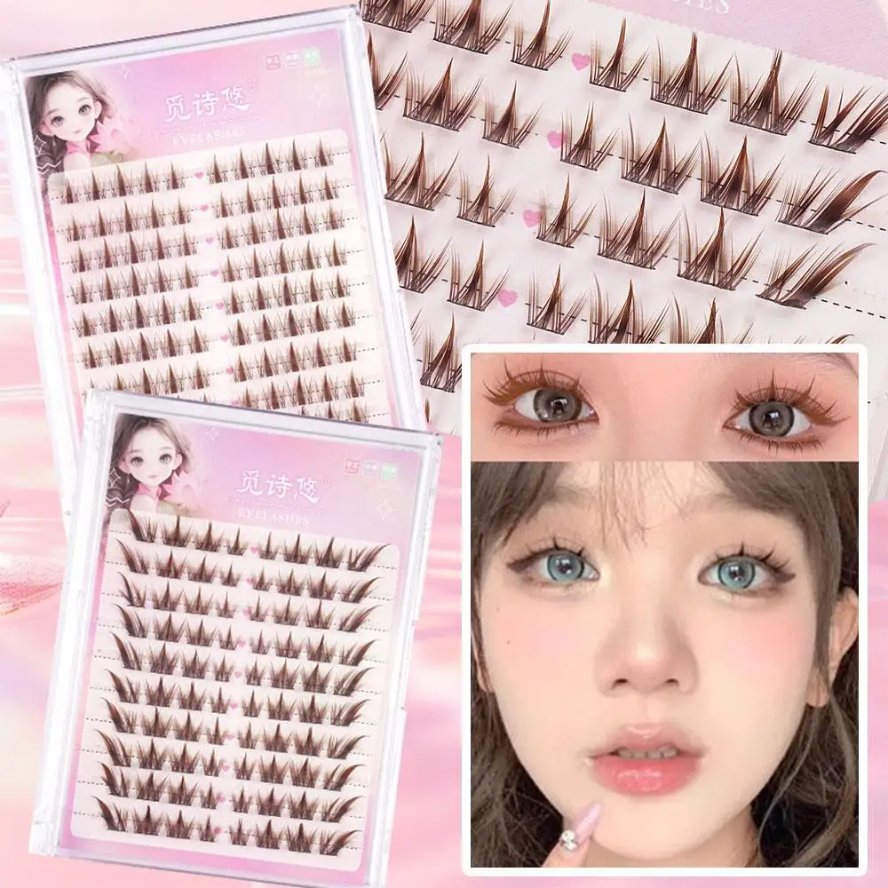 Cluster Ciglia Senza Colla Ciglia Autoadesive Innesto Ciglia Segmentate Marroni Prodotti per il Trucco delle Donne Ciglia Finte