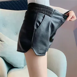 Short décontracté en cuir PU pour femme, pantalon jambe, vêtements d'été, mode 2023