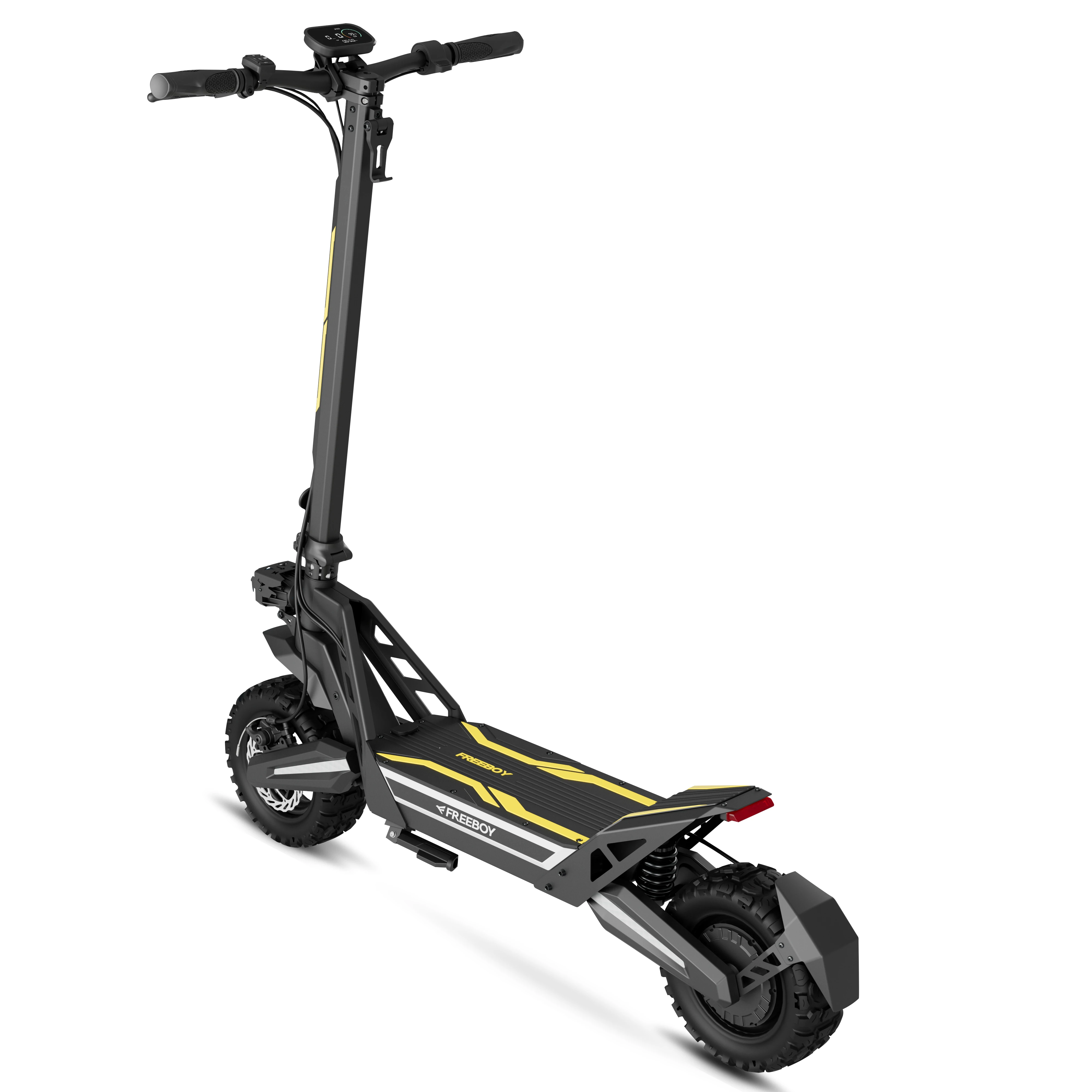 Lo scooter elettrico FREEBOY J2max è dotato di una batteria da 48V e 18,2AH e di pneumatici gonfiabili da 11 pollici. La sua autonomia è di 40-60 chilometri, il che lo rende adatto per gli spostamenti