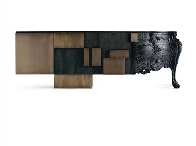 

Designer solid wood dining cabinet, vintage carved high-end villa living room entrance door cabinet