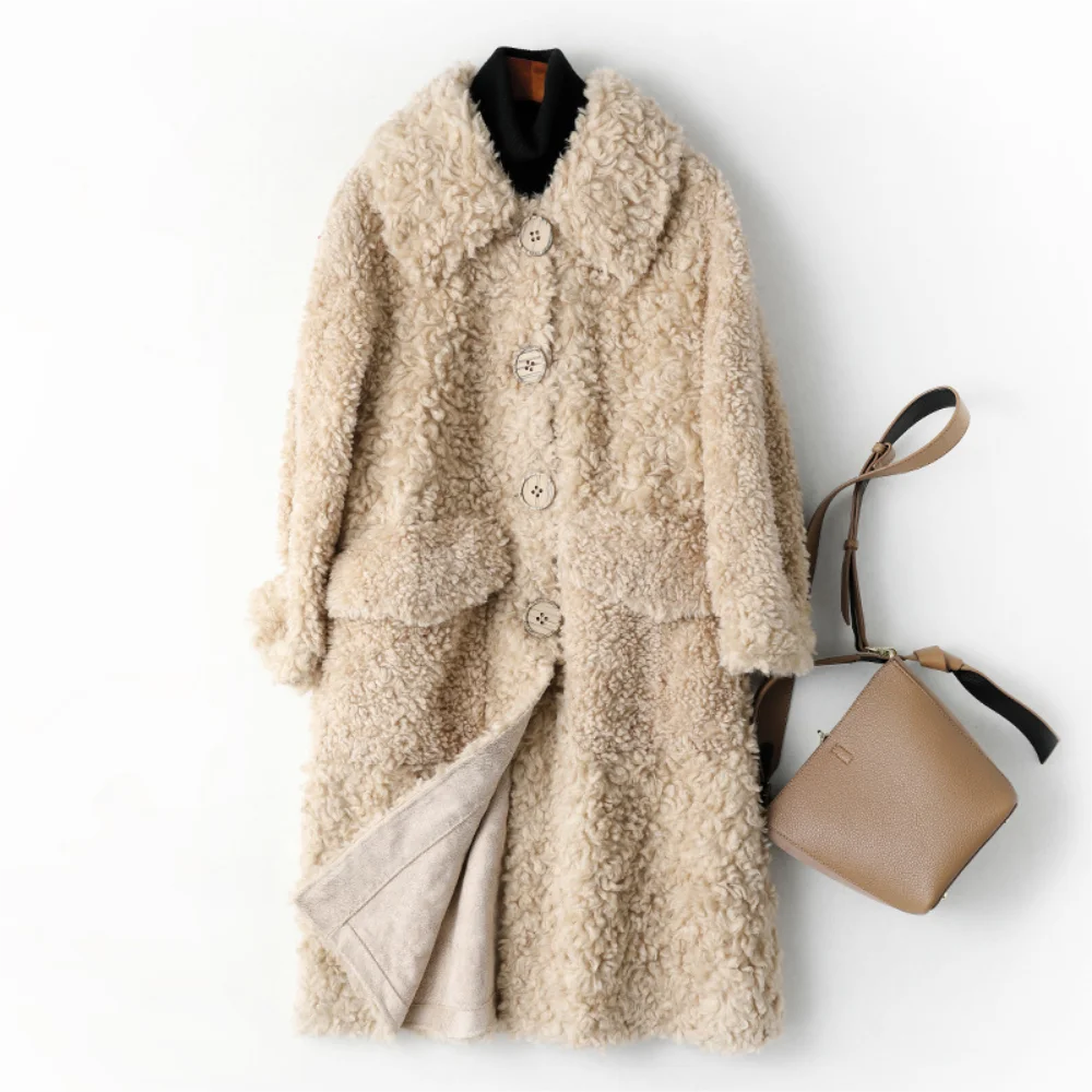 karaoke lamb wool medium long sheep sheared wool coat women\'s composite fur