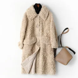 karaoke lamb wool medium long sheep sheared wool coat women's composite fur