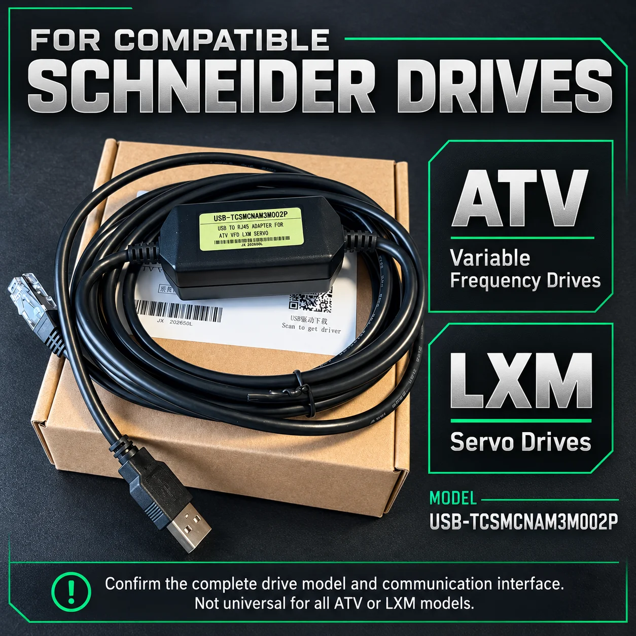 Industrial TCSMCNAM3M002P Download Cable for Schneider ATV Inverter LXM Servo, 3M, Stable Servo Setup Communication Line