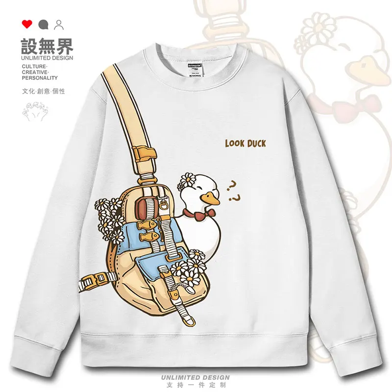 Original hand-painted cute duck backpack cartoon fun mens hoodies Coat sports for men jerseys fashion clothes autumn winter