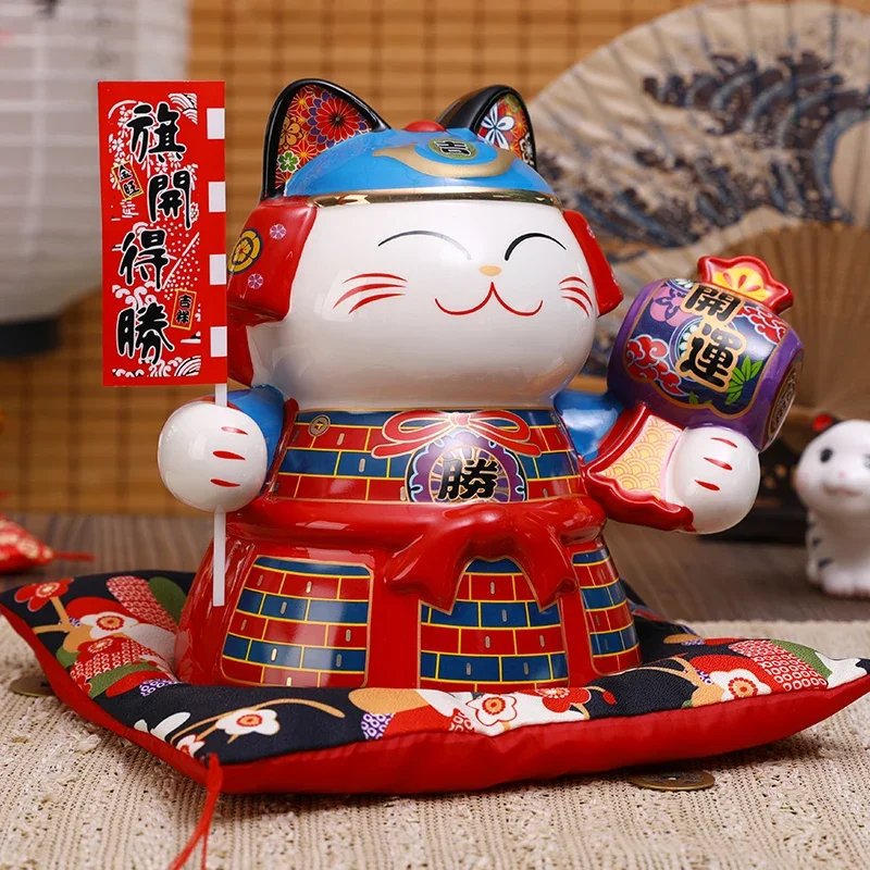 Ceramic Samurai Ornament Lucky Cat Piggy Bank Simplicity Household Living Room Creative Fortune Mascot Decoration Money Box Gift