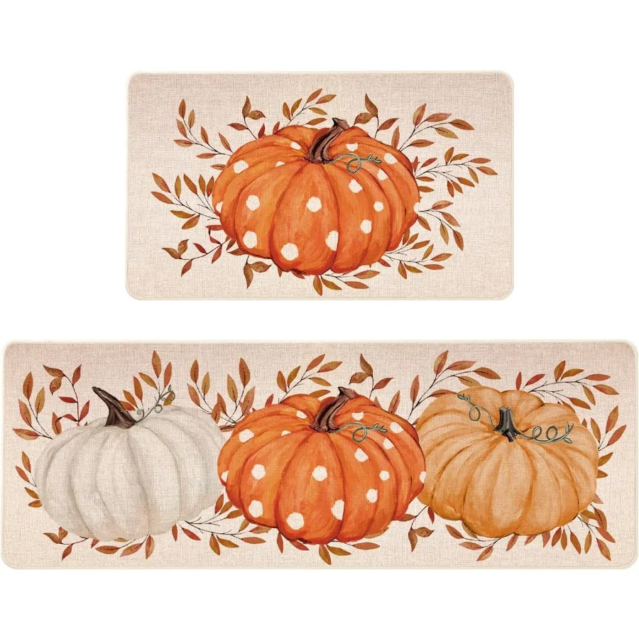 

Осенние кухонные коврики, набор из 2 нескользящих кухонных ковриков с тыквой для пола, сезонный осенний домашний декор на День Благодарения, низкопрофильный 17x29