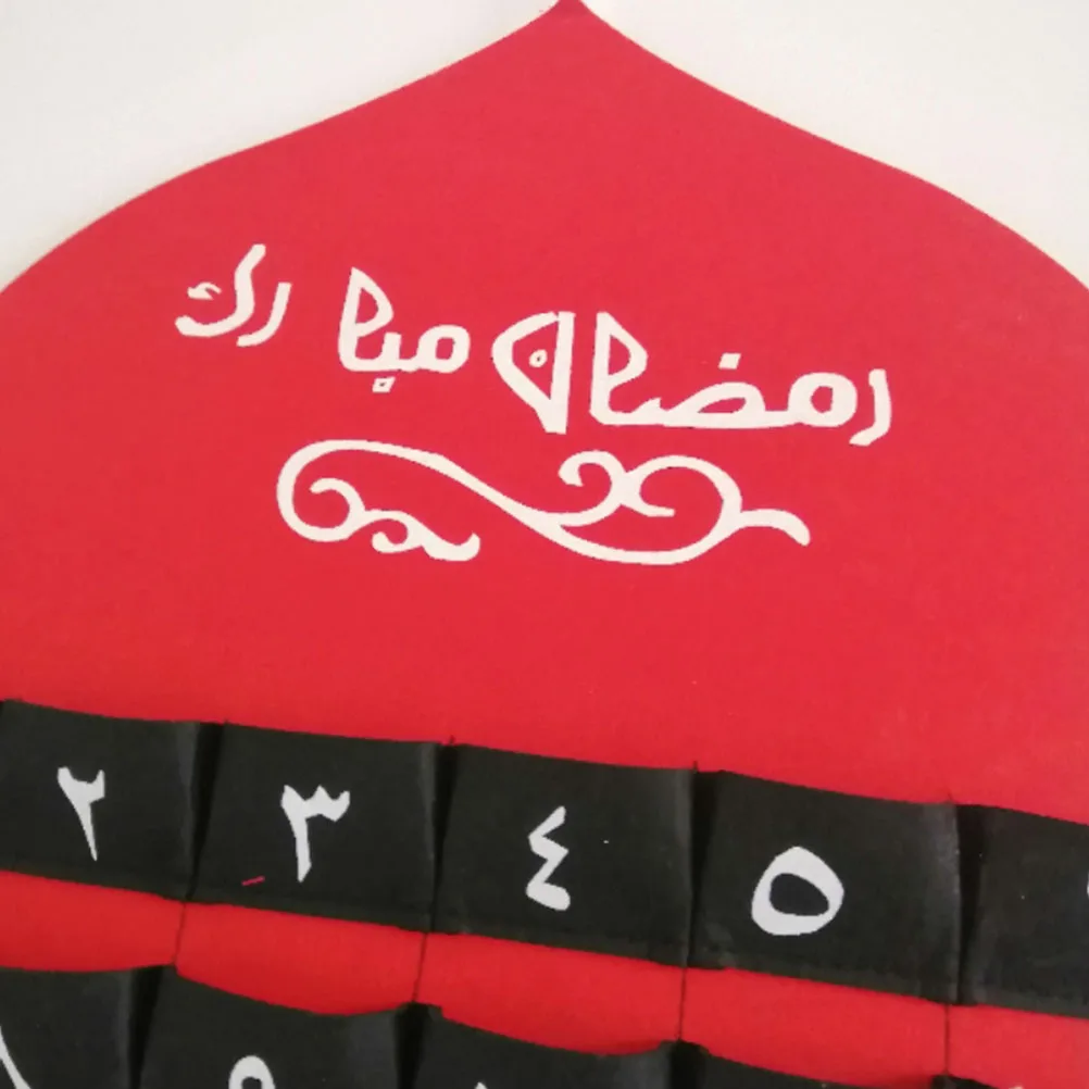 

1pc Muslim Eid Countdown Felt Calendar Hanging Mubarak Wall Decor Home Office Red Pendant Festival Atmosphere Practical