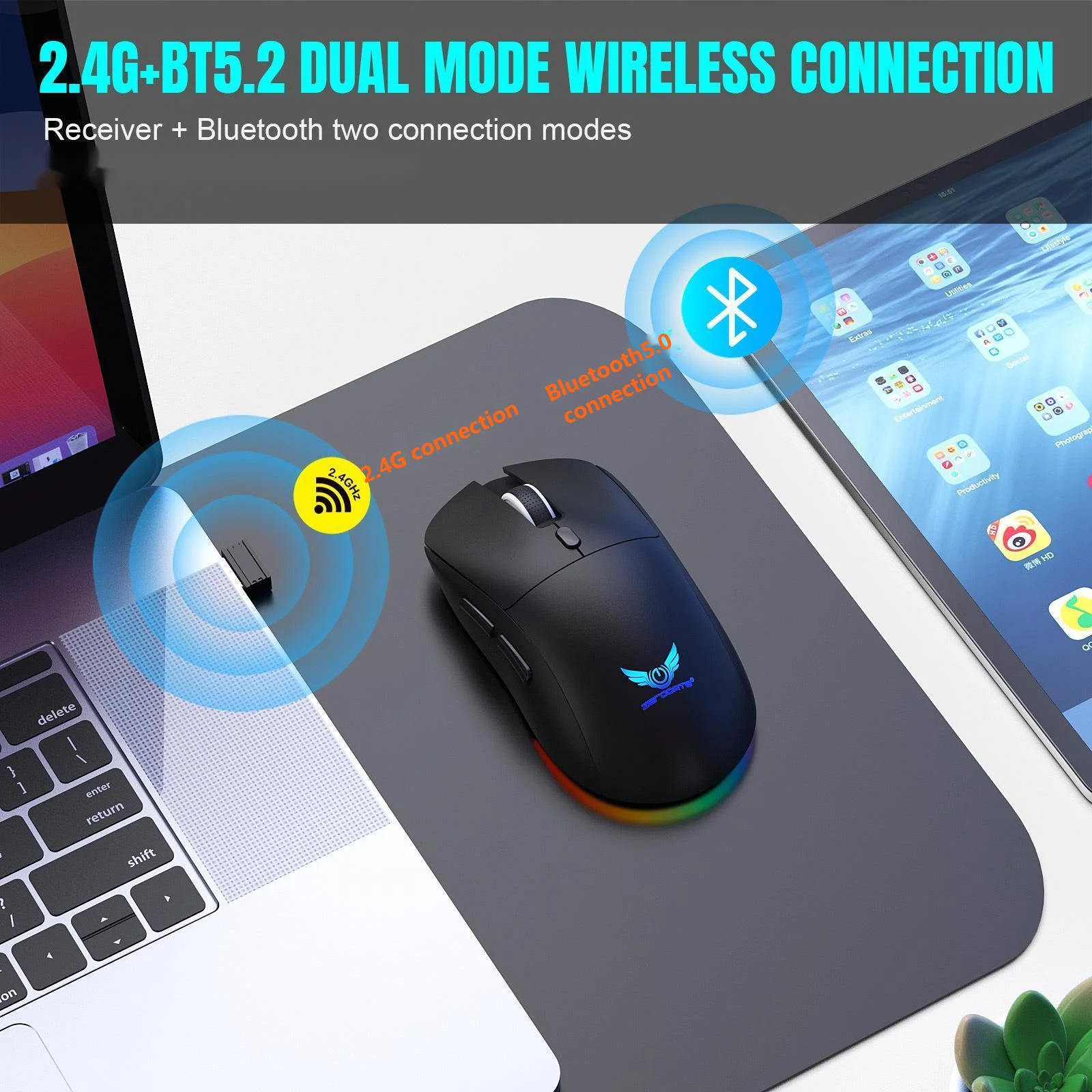 2.4g+bluetooth dual-mode újratölthető Szikratávirát Egér Könnyűsúly Hivatali székhely Szólam Egér DPI Alkalmazkodó m Alacsony Ribillió gomb Optikai mause